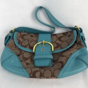 Coach Handbag Leather Purse Womens Blue/Brown